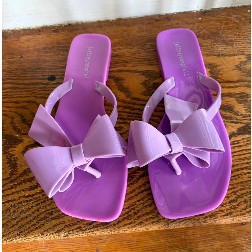 Jeffrey Campbell Purple Jelly Bow Flip Flop Sandals Square Toe Womens Size 7